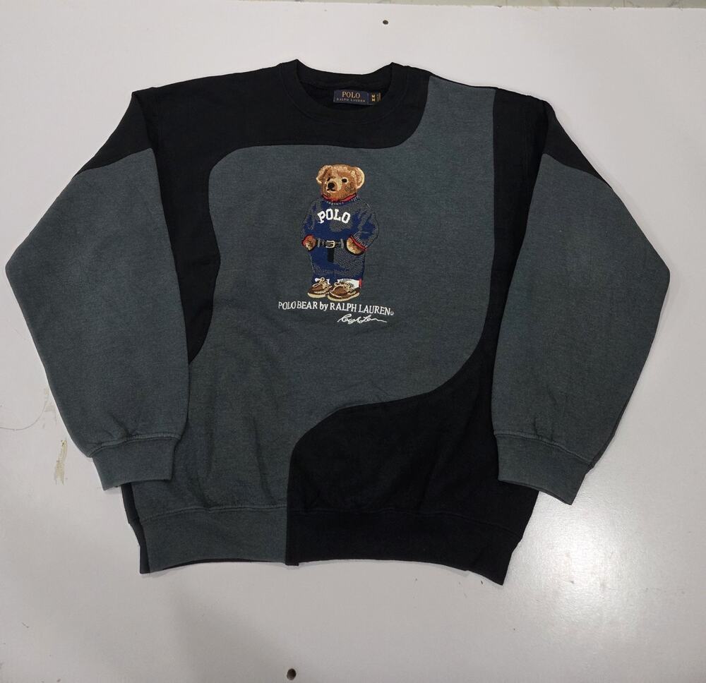 Vintage Polo Reworked Sweatshirt – Unique Upcycled Panelled Jumper – Size M